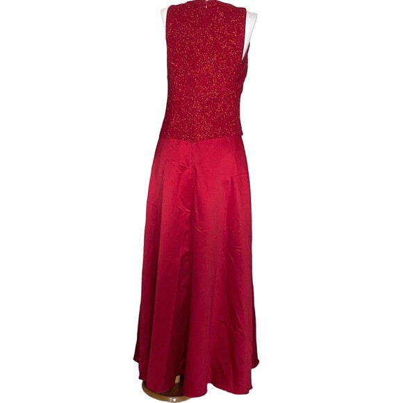 PATRA Formal Red Satin Formal Gown Size 12 Glittered Top Sleevless Wedding Prom - Picture 2 of 9